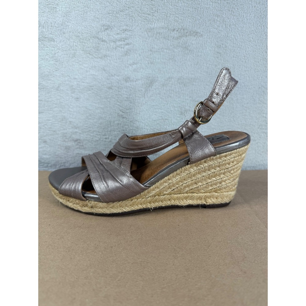 Clarks Annadel Fareda Sandals Womens 8M Pewter Leather Espadrille Wedge 21814